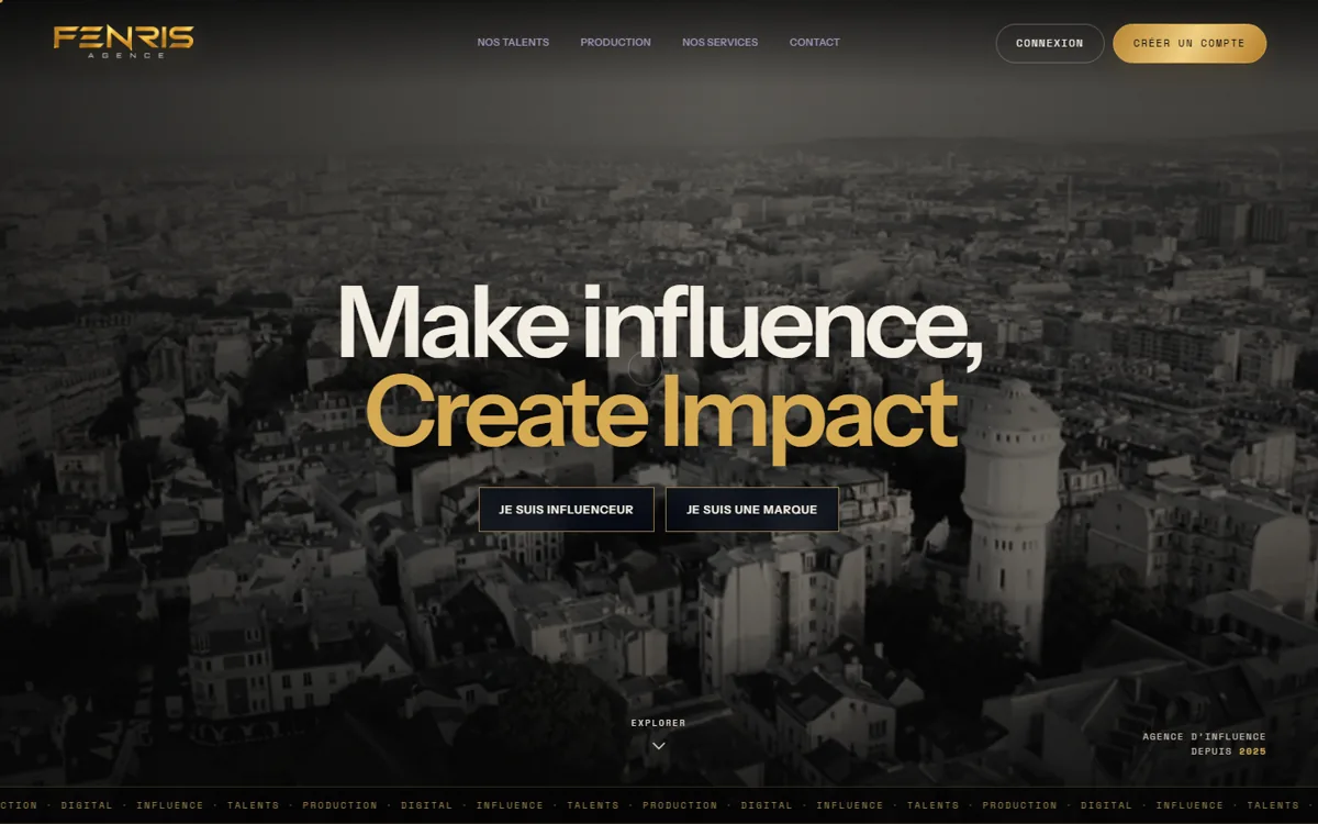 Page d’accueil du site Agence Fenris